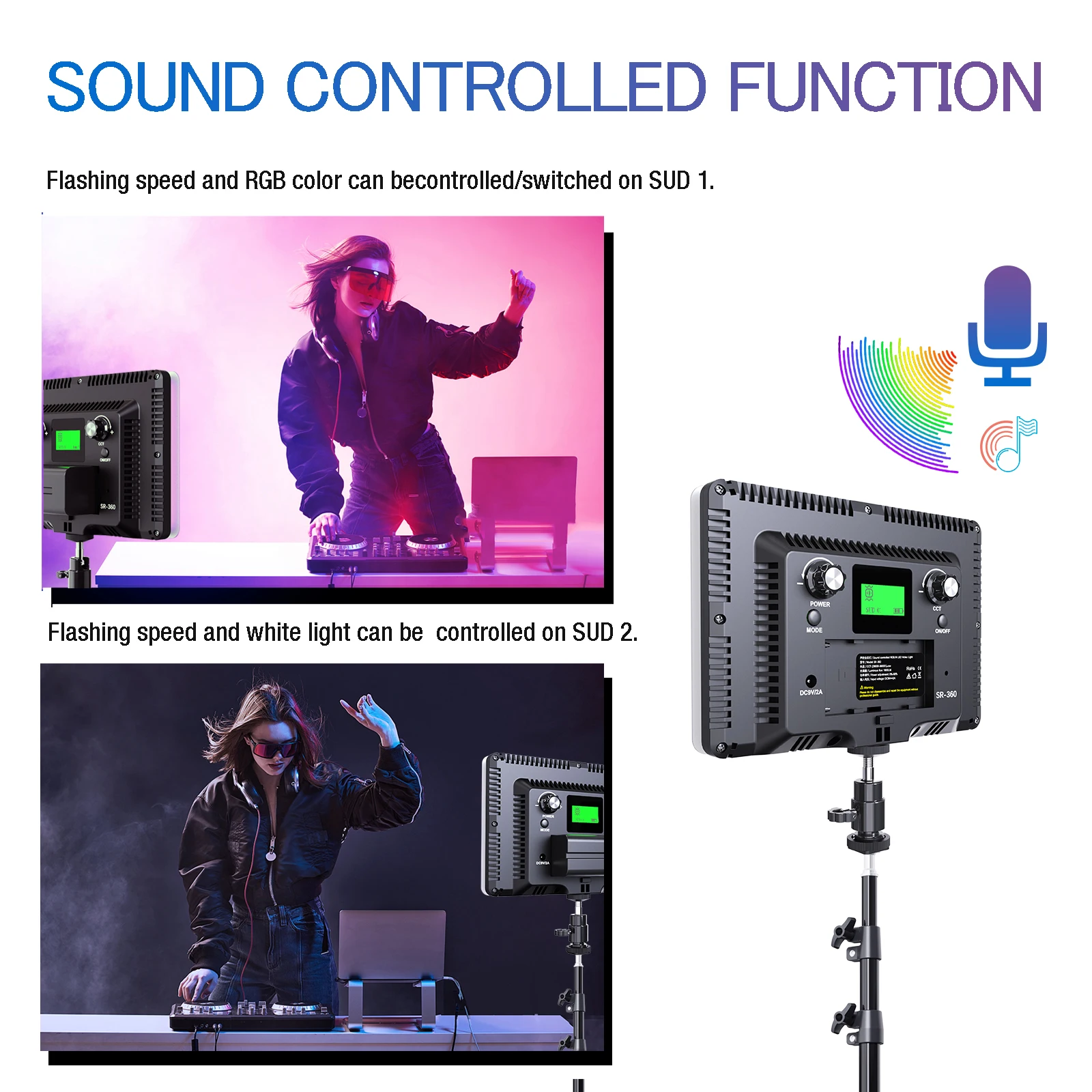 Travor Sound Controlled Photography Lighting Super Slim LED Photo Panel Lamp Dimmable RGB LED Video Light Kit for TikTok