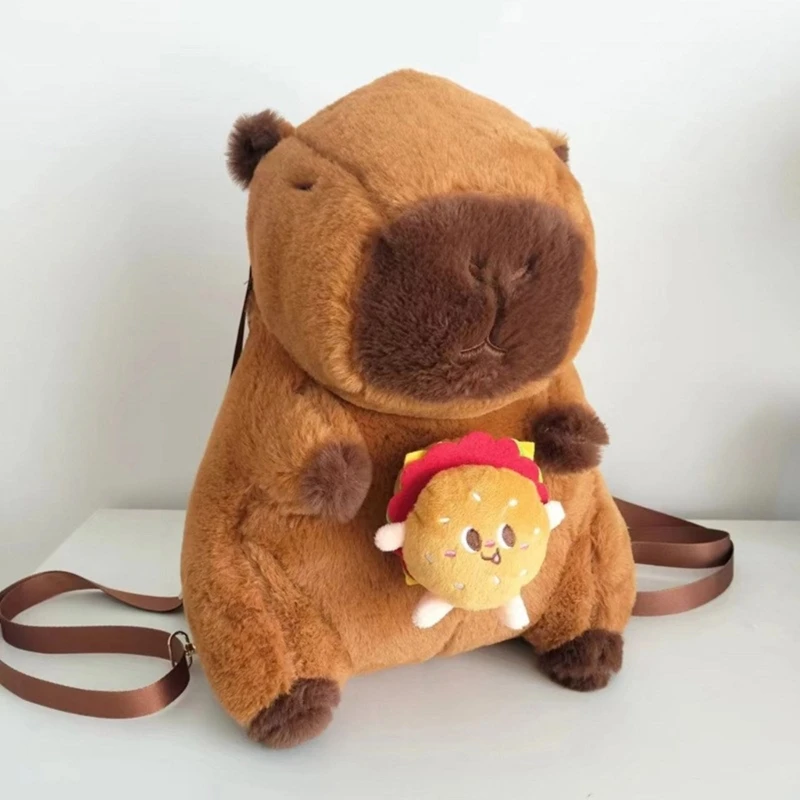 Plush Capybara Backpack for Girl Soft Animal Shaped School Bag with Adjustable Strap Shoulder Bags Crossbody Pack