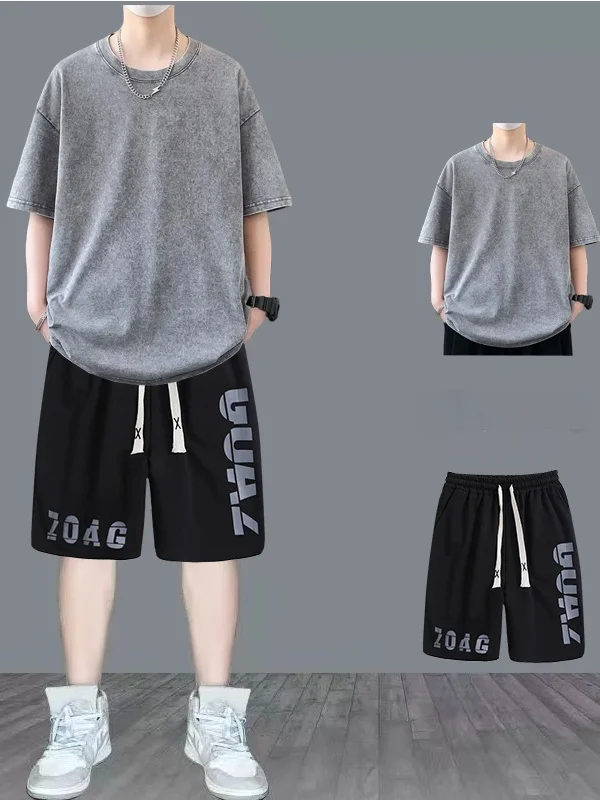 

Summer Casual Sportswear Set for Teenage Boys 00% Cotton ort Sve T-irt And orts Trendy Brand Cotton Pure Sport Suit