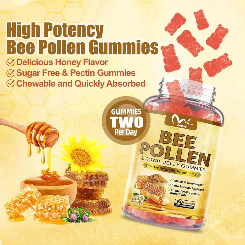 

Bee pollen organic gummies contain royal jellyand propolis supplements,rich in vitamins C and E,antioxidants to support immunity