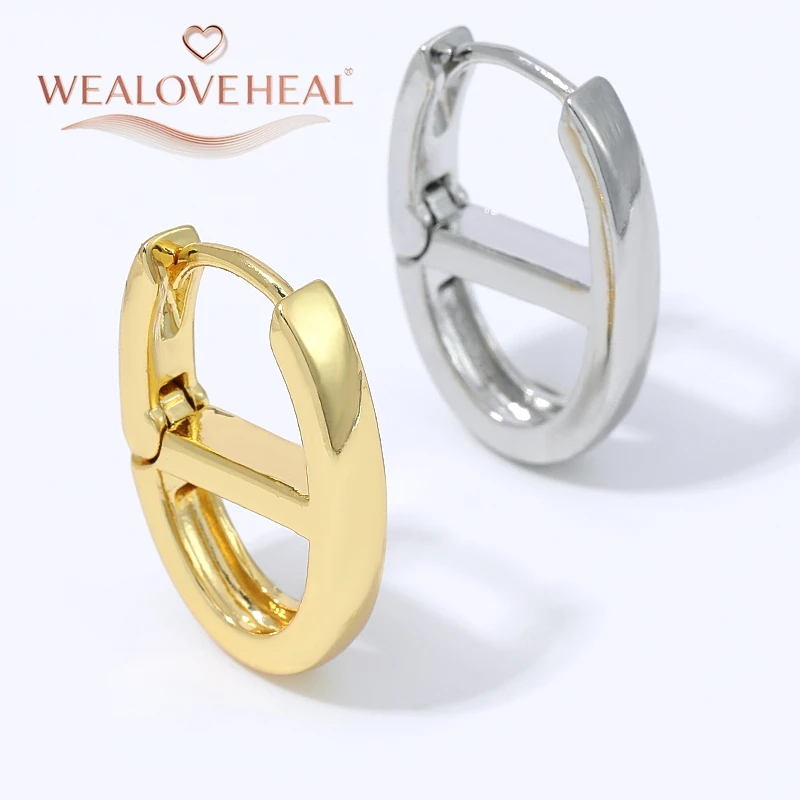 1 Paar 18K vergoldete Messing-H-Form Schweinsnase Huggie Creolen für Damen 16,5x14mm polierte Ohrringe für den Alltag, Party oder als Geschenk – Detail 16