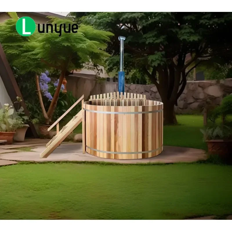 Cedar Wood Hot Tub Outdoor Home Spa Barrel with Insulated Cover Natural Wooden Firing Bath for Backyard Garden Relaxation