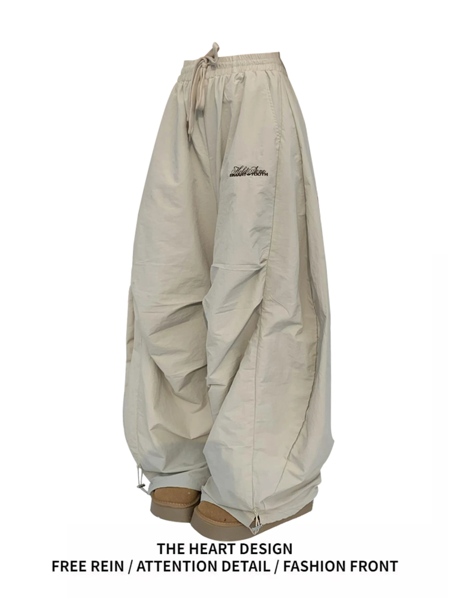 

Women's Oversized Baggy Parachute Pants with Drawstring High Waist Embroidered Letters Streetwear Casual Loose Trousers Fashion