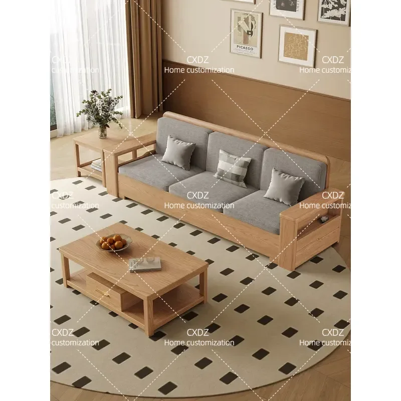 Nordic Ash Wood Solid Wood Sofa Modern Simple Design Small Apartment Winter Summer Dual Purpose Straight Row Household