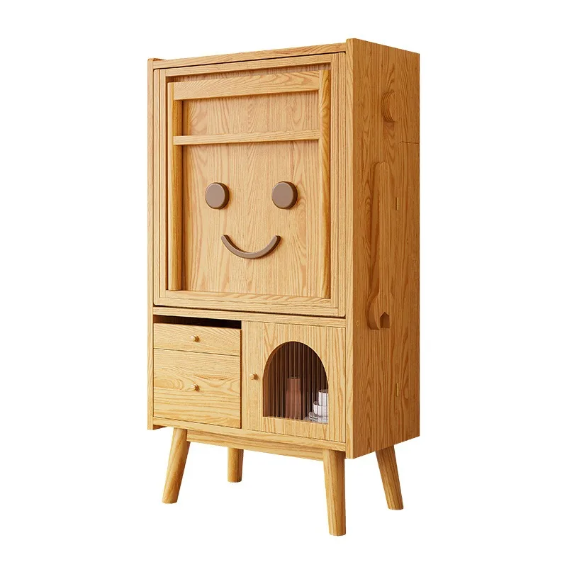 Retractable dining table Solid wood robot Locker Foldable dining table and chair combination