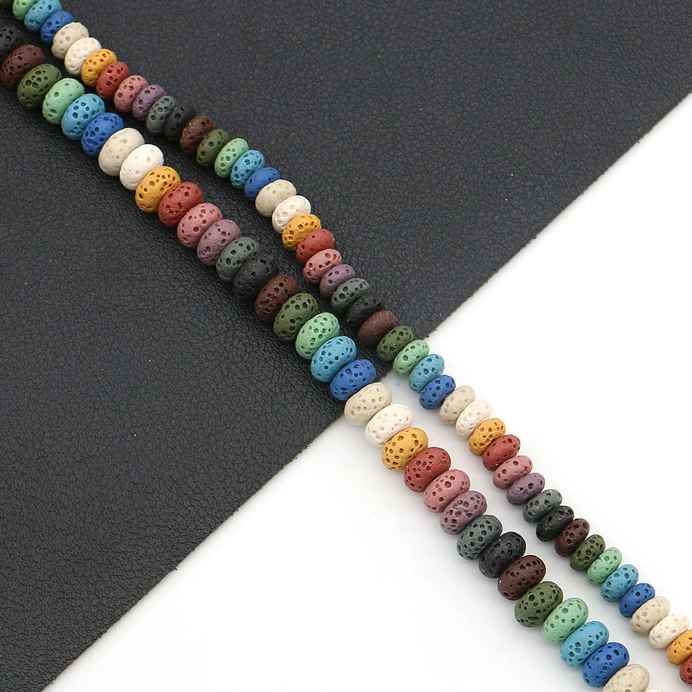 Polished Multi-color Dyed Volcanic Rock Abacus Bead 1 Strand For Handmade Fashion Necklace Bracelet Jewelry Components 3x7/5x8mm