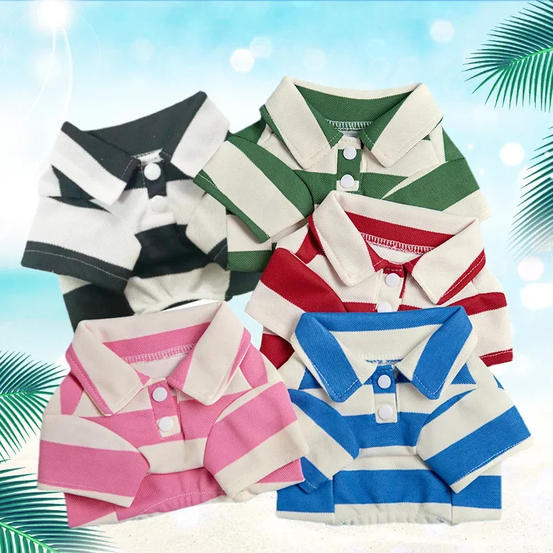 New Striped Dog Clothing Lapel Cat T-shirt Fashion Dog Design Pet Clothing Short Sleeve Birthday Gift Puppy Clothes