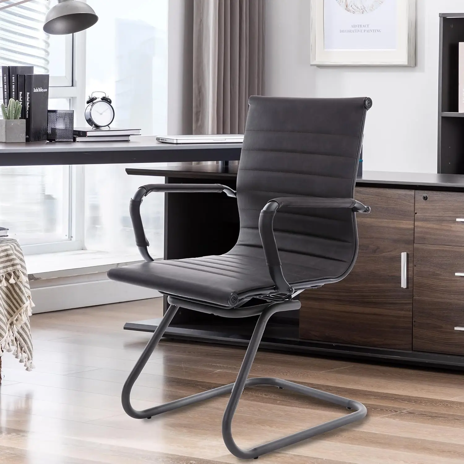 Leather Office Guest Chairs & Reception Chairs Set of 8, Modern Waiting Room Chairs with Arms, Desk Chair no Wheels