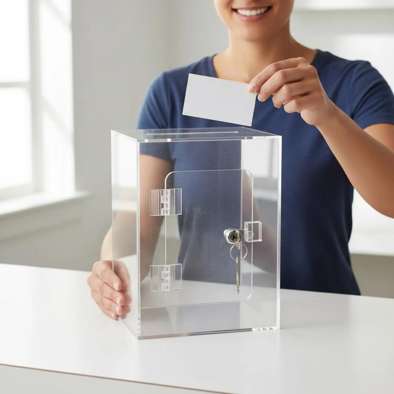 

Clear Acrylic Suggestion Box Dustproof Transparent Voting Box Office Supply Container Square Shape Sturdy for School