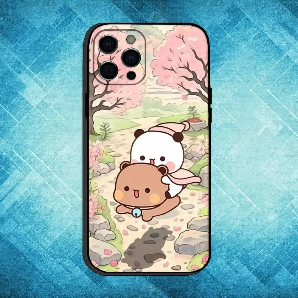 حافظة هاتف لطيفة BuBu D-DuDu لهاتف iPhone17,16,15,14,13,12,11 Plus، Pro Max غطاء أسود ناعم