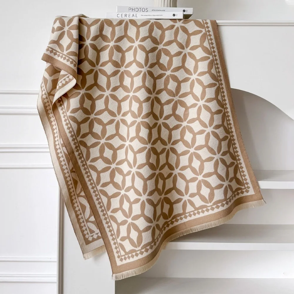 

Soft Elegant Cashmere Poncho Coldproof Windproof Jacquard Design Scarf Warm Fringe Shawl Winter Season