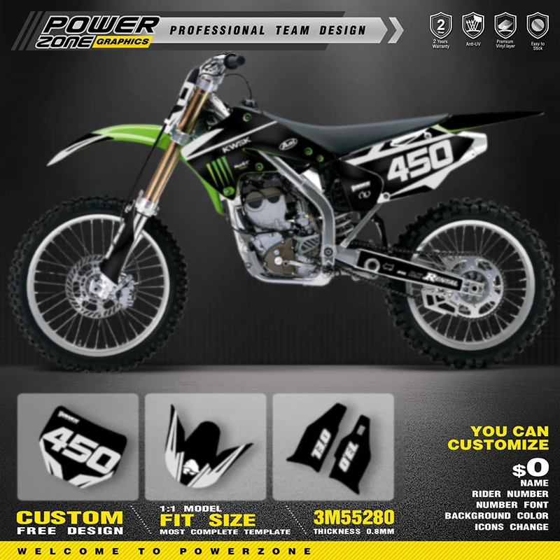 PowerZone Custom Team Graphics Decals Stickers Kit For kawasaki KXF250 2004 2005 KX250F Protector Sticker Customize 03