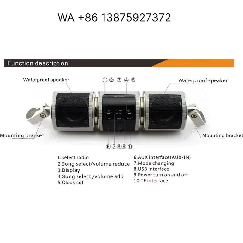 Wmwmnu for AOVEISE MT 487 Waterproof Motorcycle Audio System Retrofit Upgrade with One Year Warranty Size 260x76x80mm