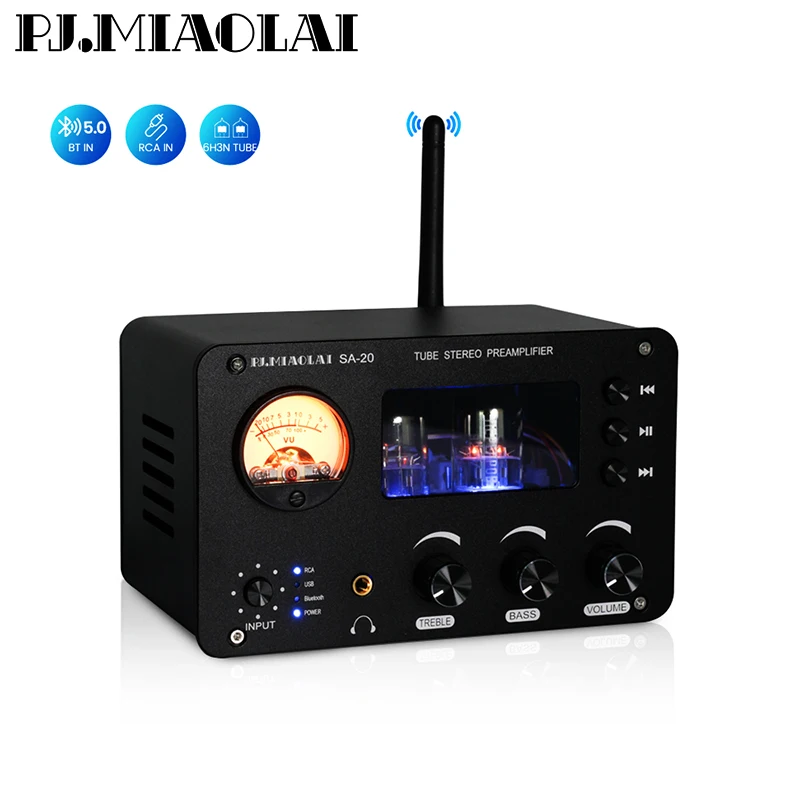 PJ.MIAOLAI SA-20 Tube Preamplifier 6H3N Tube Headphone Amplifier Bluetooth 5.0 Tone Generator U Disk Lossless Decoding