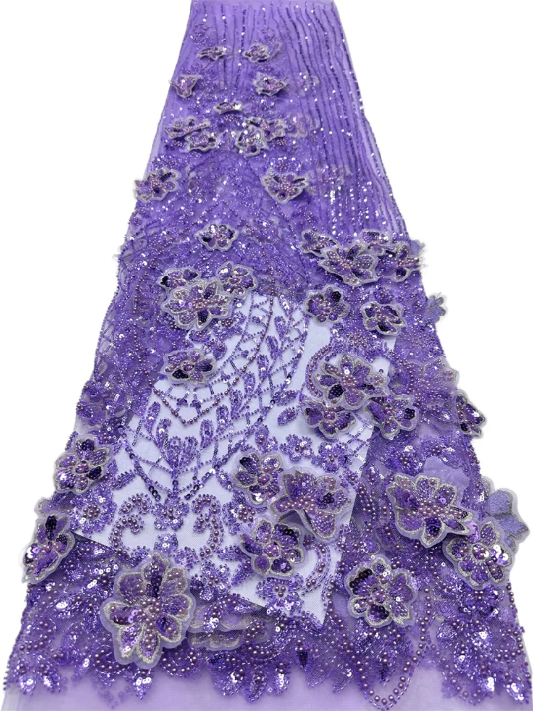 

2026 Luxury 3D Applique African Lace Fabric Heavy Beaded Sequins Nigeria Tulle Lace Fabric Embroidered Lace for Wedding Dress