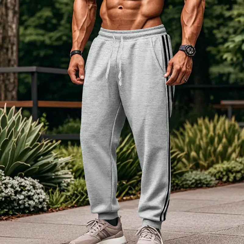 

New 2024 Men's Sport Pants Casual Loose Fit Autumn Spring Two Stripe Drawstring Trousers Versatile Comfortable Straight Leg