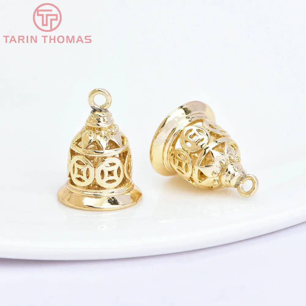 (1625)6PCS 16x11MM 24K Gold Color Plated Brass Bell Pendants Charms for Jewerly Making Findings Accessories