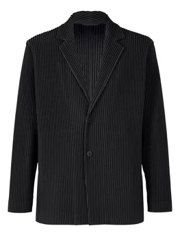 Miyake Pleated Men 2024 New Office Blazer nero Abiti di alta moda di lusso Cappotto autunno inverno parzialmente foderato