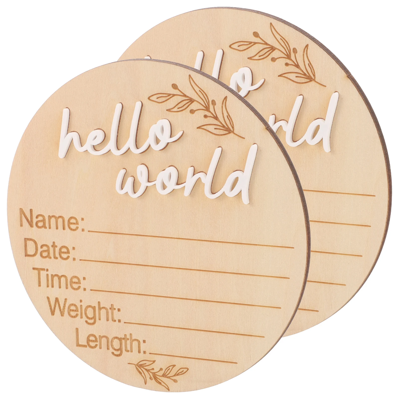 2Pcs Wooden Time Commemorative Sign Newborn Birth Announcement Plaque Round Milestone Board Baby Photo Prop Natural Wood Safe
