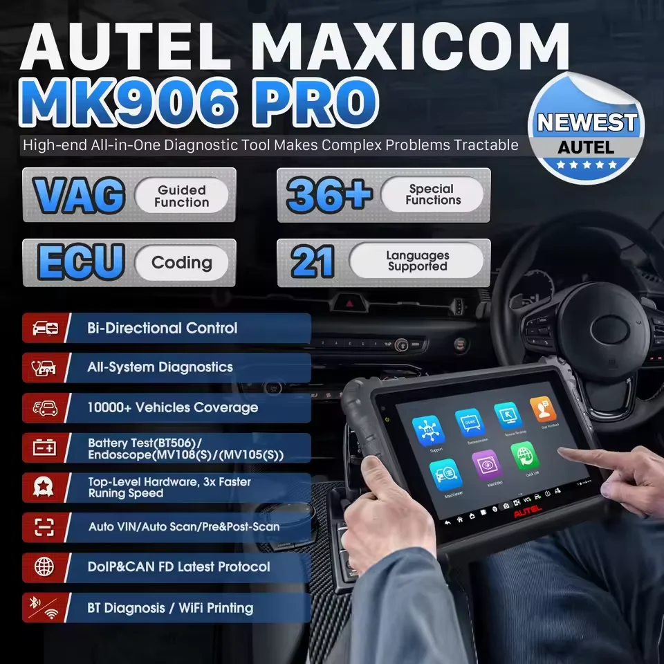 Autel MaxiCOM MK906 Pro Diagnostic Tool Car with MV108S, New Version of MS906 Pro MS906BT MP900BT, ECU Coding Like Elite II MK908P Bi-Directional Scanner, 36+ Services, Auto Scan 2.0, 4G+128G