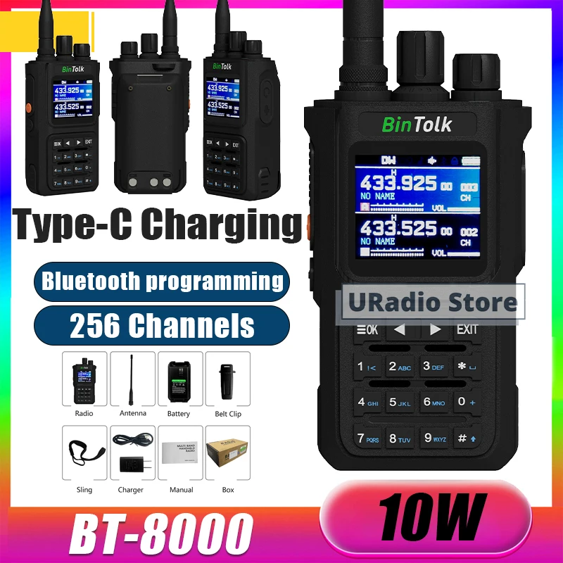 bintolk-bt8000-10w-walkie-talkie-bluetooth-intelligent-noise-reduction-type-c-charger-portable-bt-8000-high-power-long-range-fm