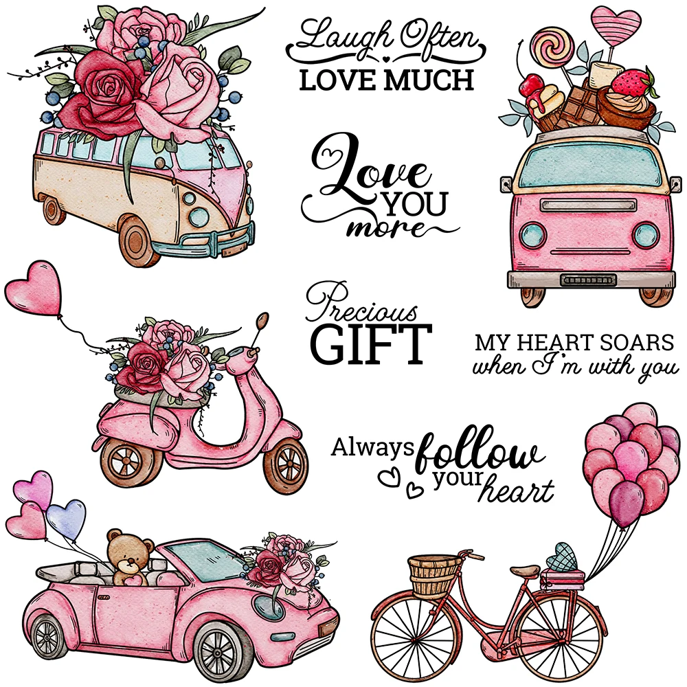 Mangocraft Love Roses & Heart Balloon Car Clear Stamps Valentine\'s Day DIY Scrapbooking Supplies Silicone Stamp For Cards Albums