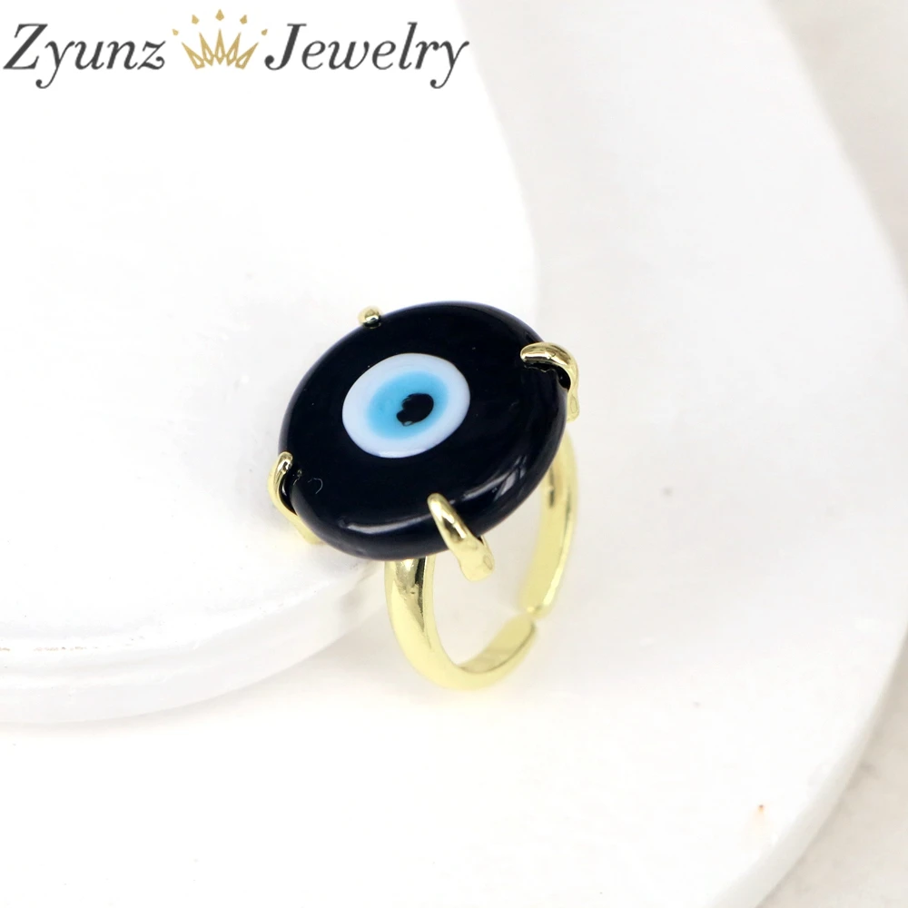 10PCS, Lucky Eye Glass Turkish Evil Eye Ring Adjustable Copper Open Finger Ring for Women Men Fashion Jewelry