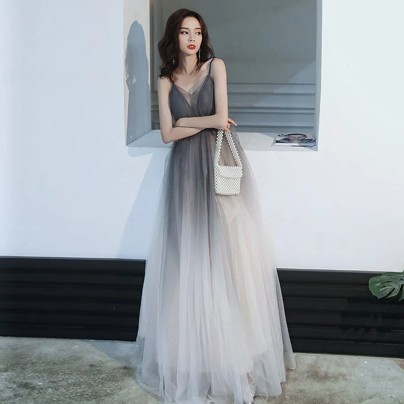 Evening Gown 2026 New Style Grey Gradient Strap Cocktail Party Elegant Chic Evening Dress Customized
