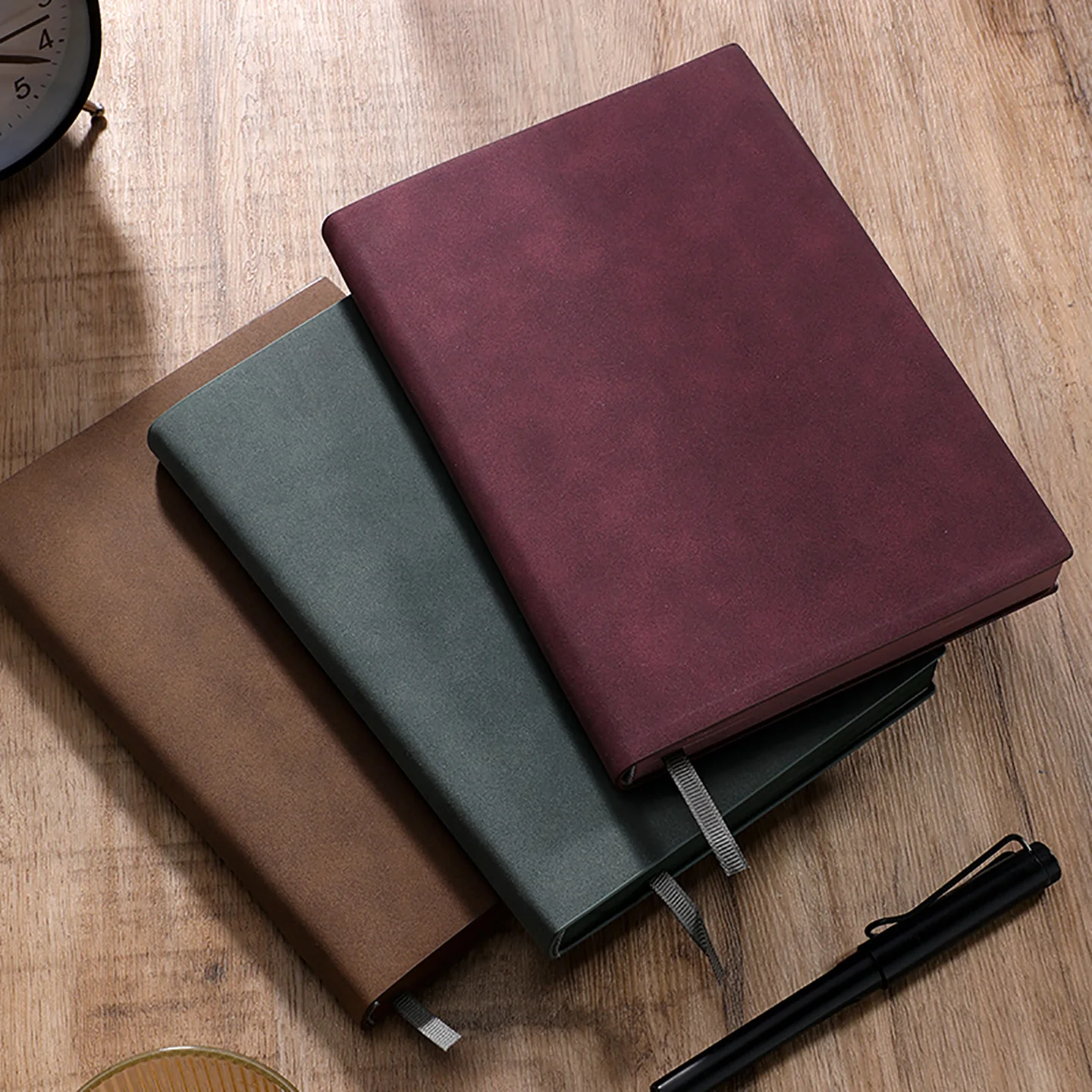 A5 Sheepskin Leather Notebook - 128 Sheets Thick Journal with 100g Paper Bookmark Diary for Office Business Notepad Gift