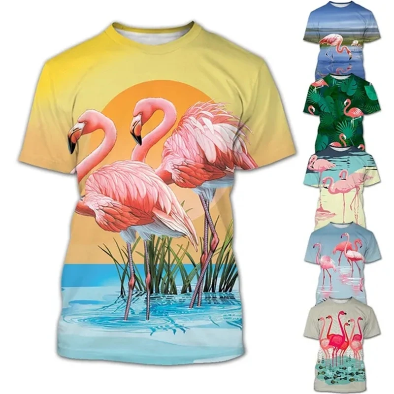 

Summer Novelty Flamingo 3D Printed T-Shirt Men's Clothes T Shirt Casual Fashion Round Neck Short Sleeve Unisex Top Tees Clothing