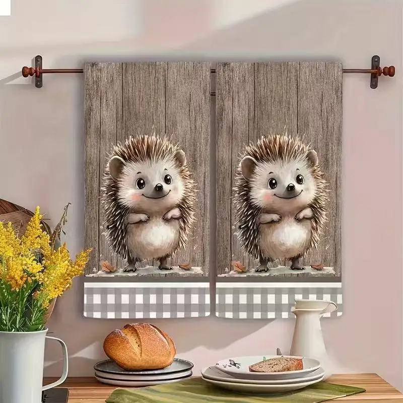 2Pcs cute cartoon hedgehog design pattern kitchen towel