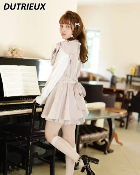 Doll Collar Bow Bandage Rhinestone Plaid Long Sleeve Shirt Mine Mass-Produced Dress and Base Shorts Lolita Two Piece Suit