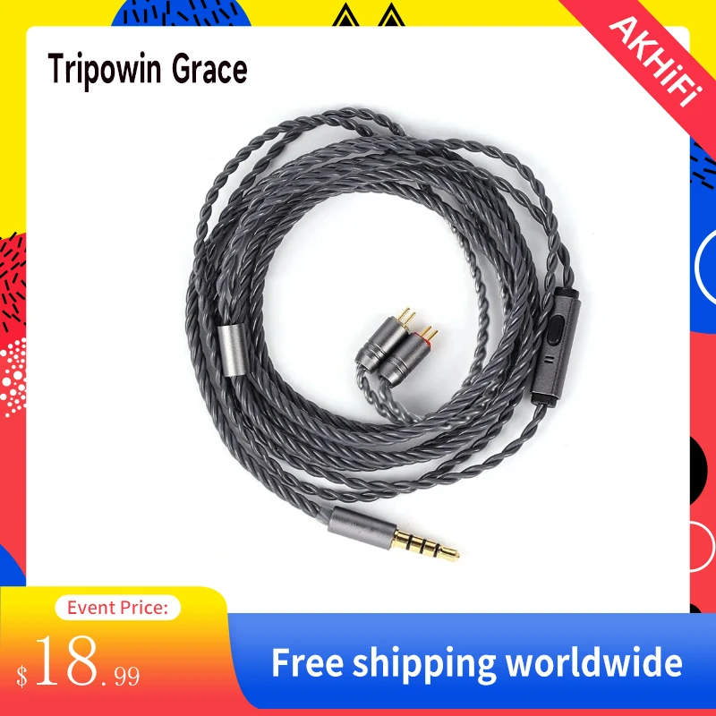 Tripowin Grace Detachable Earphone Cable with Microphone 0.78mm 2Pin Connector Silver-plated Oxygen Free Copper OFC Olina Mele