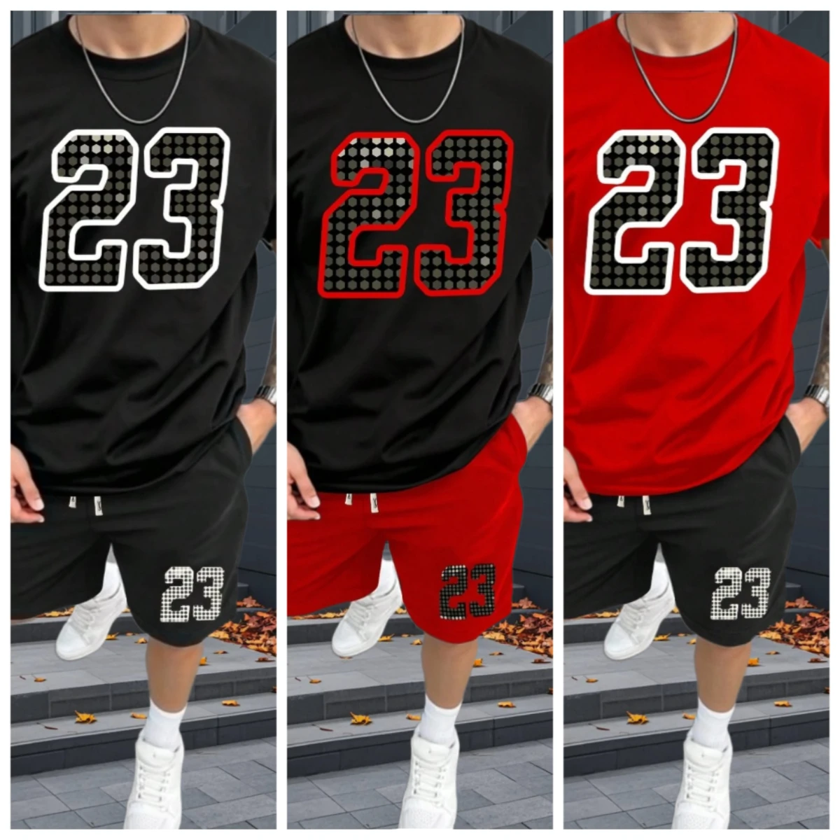 

Summer Men Chicago No.23 Print Men's Short Sleeve T-Shirt Shorts Set Adult Gym Jogging Tracksuit 2 Piece Set Men Sport Clothing
