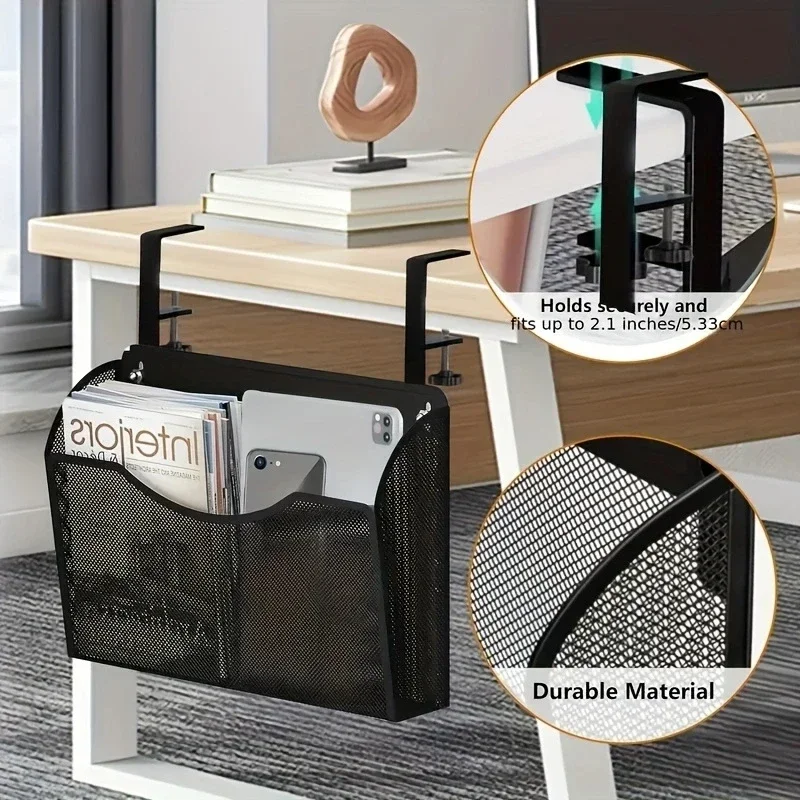 2pcs Punching-free Office Wrought Iron Storage Basket Under The Desk Classroom Students Can Adjust The Shelf Beside The Desk