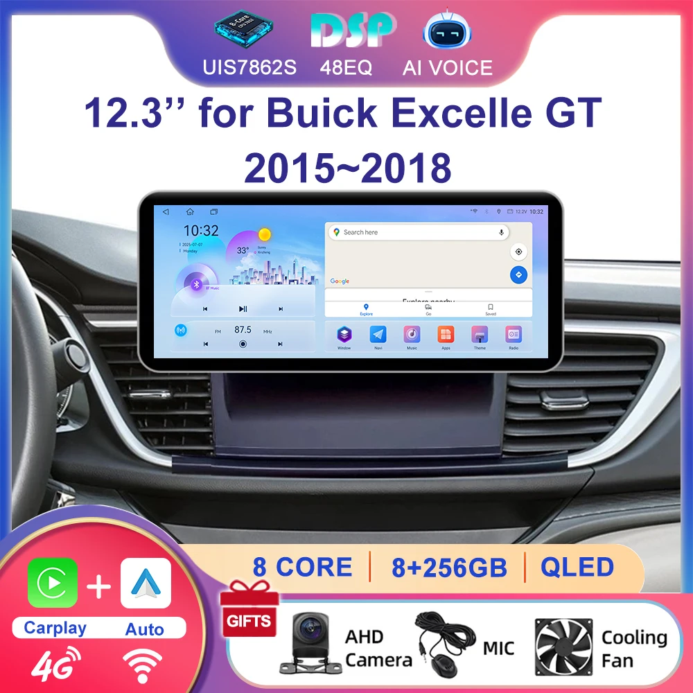 12.3'' QLed Screen Carplay Audio System GPS Navigation Radio Android Stereo Player for Buick Excelle GT 2015~2018 Car Multimedia