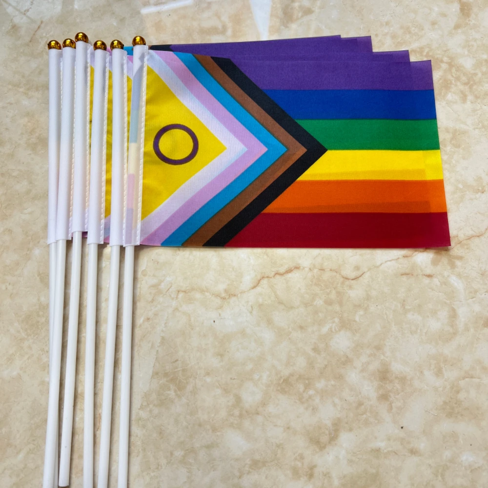 LGBT hand flag 14x21cm Progress Pride Flag  Better Represent Intersex People LGBT Rainbow hand Flags