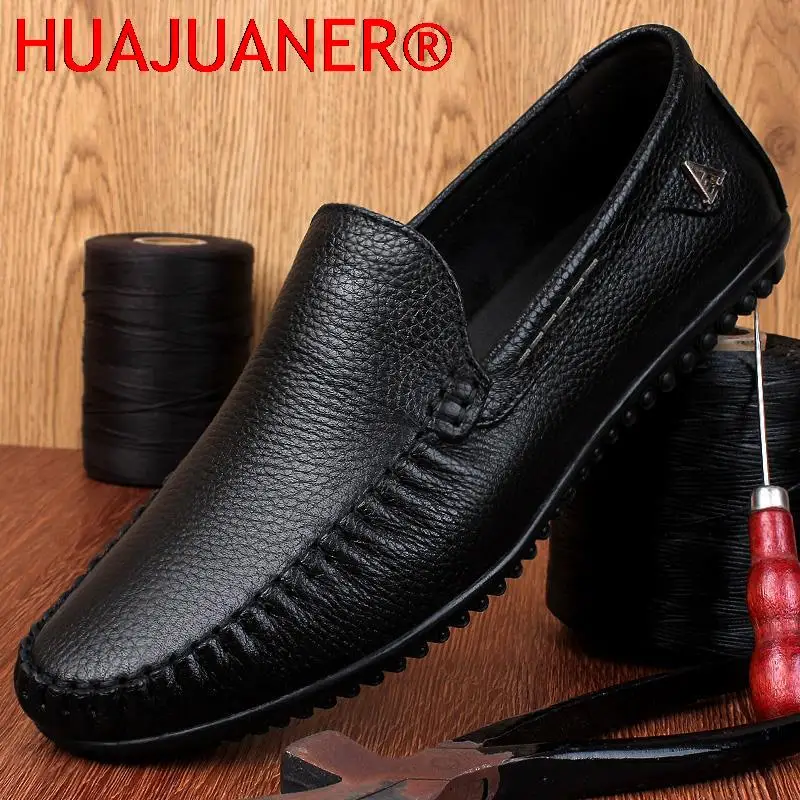 Winter Men Casual Shoes High Quality Mens Loafers Genuine Leather Flats With Plus Business Slip on Moccasins Fashion Black Brown