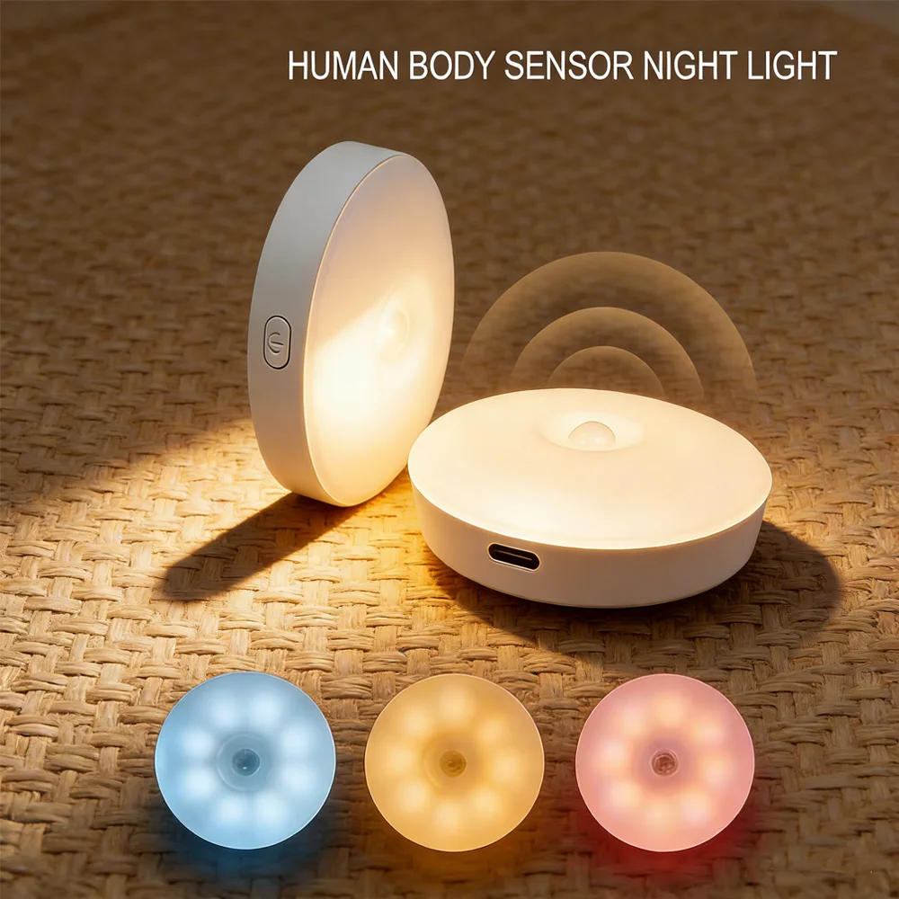 

LED Motion Sensor Night Light USB Rechargeable Magnetic Base Wall Lamp for Kitchen Bedroom Stairs Closet Lighting