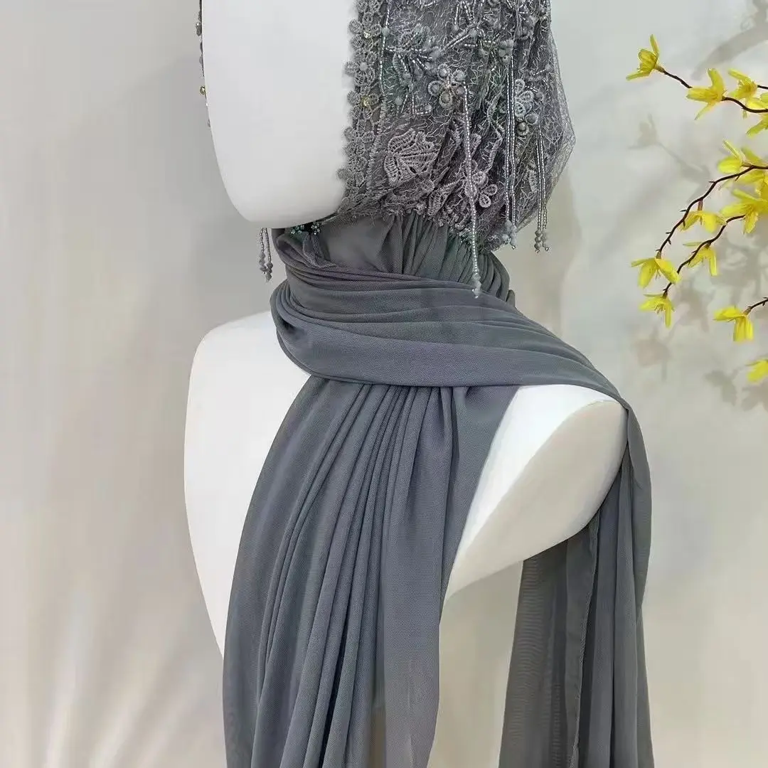 Hijab 이슬람 여성 목도리 Headscarf 무료 배송 럭셔리 Tassels 스카프 말레이시아기도 Kufi 이슬람 사우디 아라비아 레이스 터번 05331