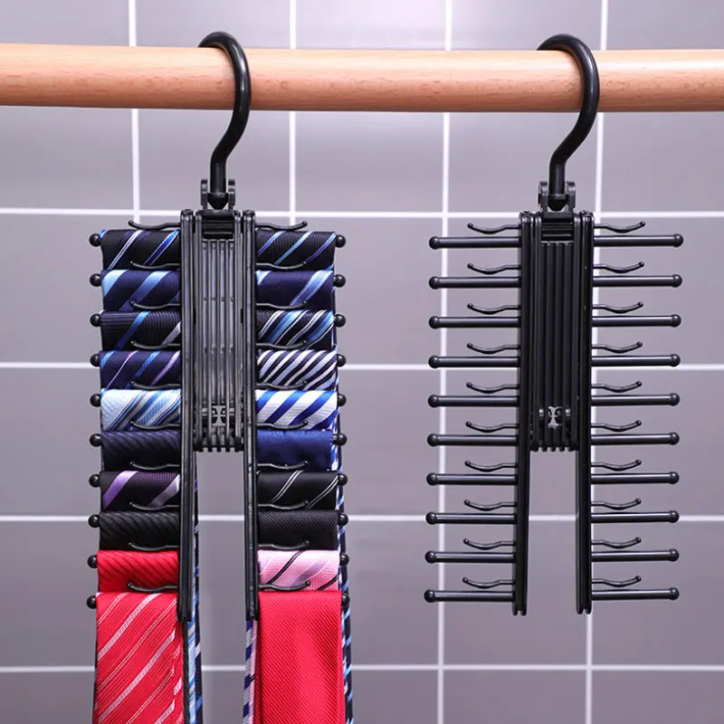 ปรับ Tie Storage Rack 360องศาหมุนในครัวเรือน Tie ชั้นวางผ้าพันคอผ้าพันคอ Artifact ตู้ Organizer แขวน