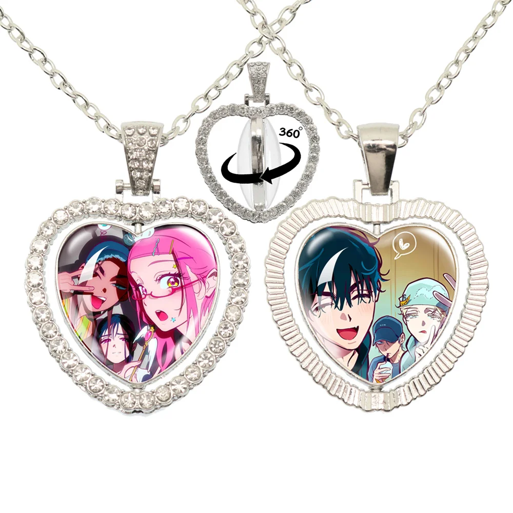 ALIEN STAGE Mizi Sua Till Ivan Hyuna Luka Double Sided Rotating Peach Heart Pendant Necklace  Charm Jewelry Fans Couples Gifts image 6