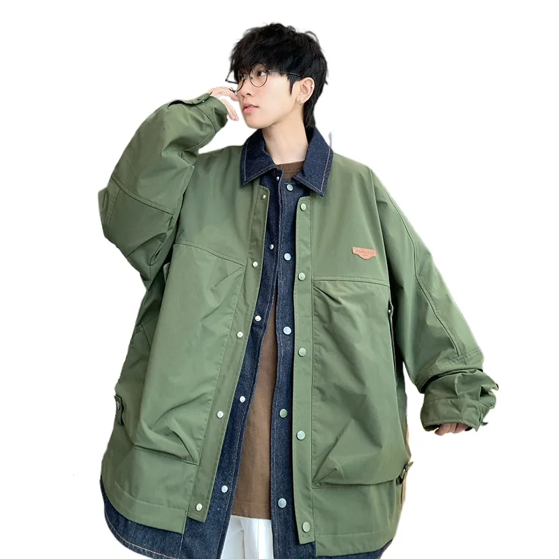 

Unisex Plus Size Denim Splice Jacket Men Streetwear Oversize Loose Fashion Outdoor Cargo Jacket Cityboy Coat Women Outerwear