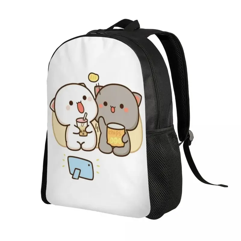 Mochila de viaje para hombre y mujer, morral de viaje con diseño de melocotón y Goma, Mochi Cat Eating Chips, ideal para estudiantes universitarios