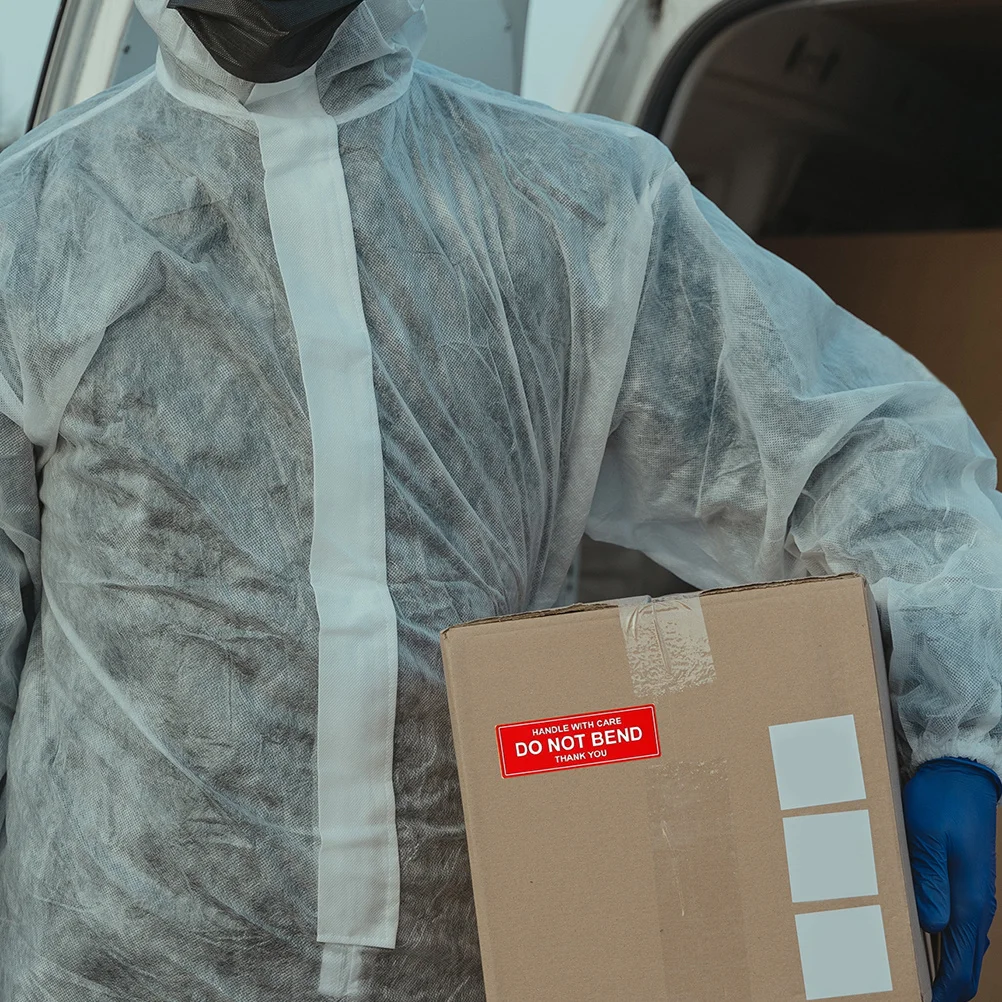 2 rolos de adesivos frágiles autoadesivos para envio, cuidados com as mãos, embalagens móveis, etiquetas de embalagem de aviso, etiquetas móveis autoadesivas