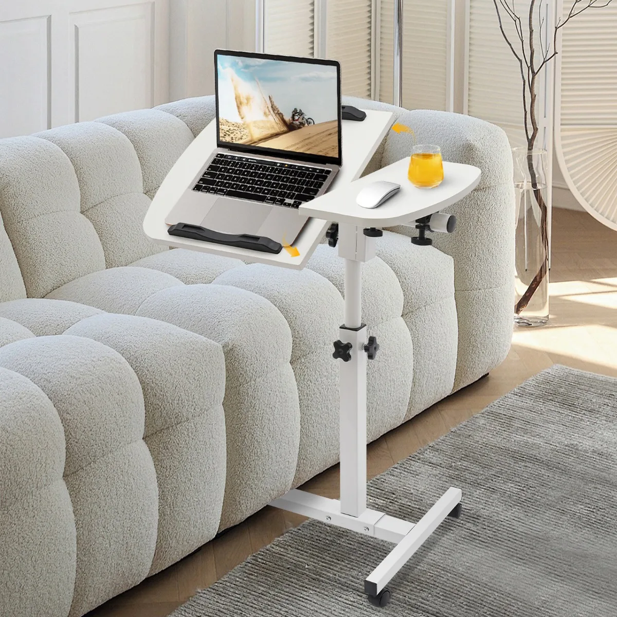 Mobile Standing Desk Adjustable Height, Rolling Laptop Desk Cart Sit Stand Desk with Wheels ,Bed Bedside Table Sofa Side Table