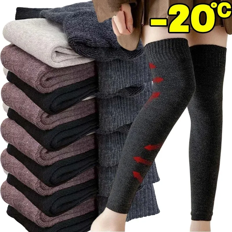 Winter Thermal Leg Warmers Knitted Long Boot Sock Anti Slip Thigh High Knee Sleeves for Outdoor Cycling Hiking Casual Streetwear