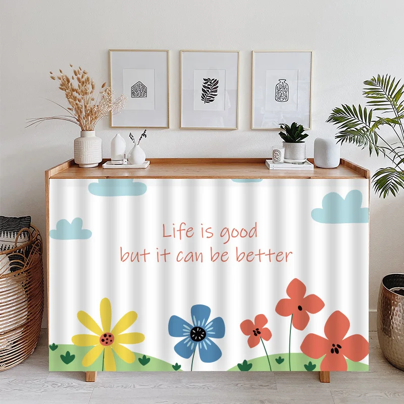 Floral Printed Cabinet Curtain Kitchen Cabinet Curtain Self-Adhesive Half-Curtains Dustproof Bookcases Cupboard Short Curtains