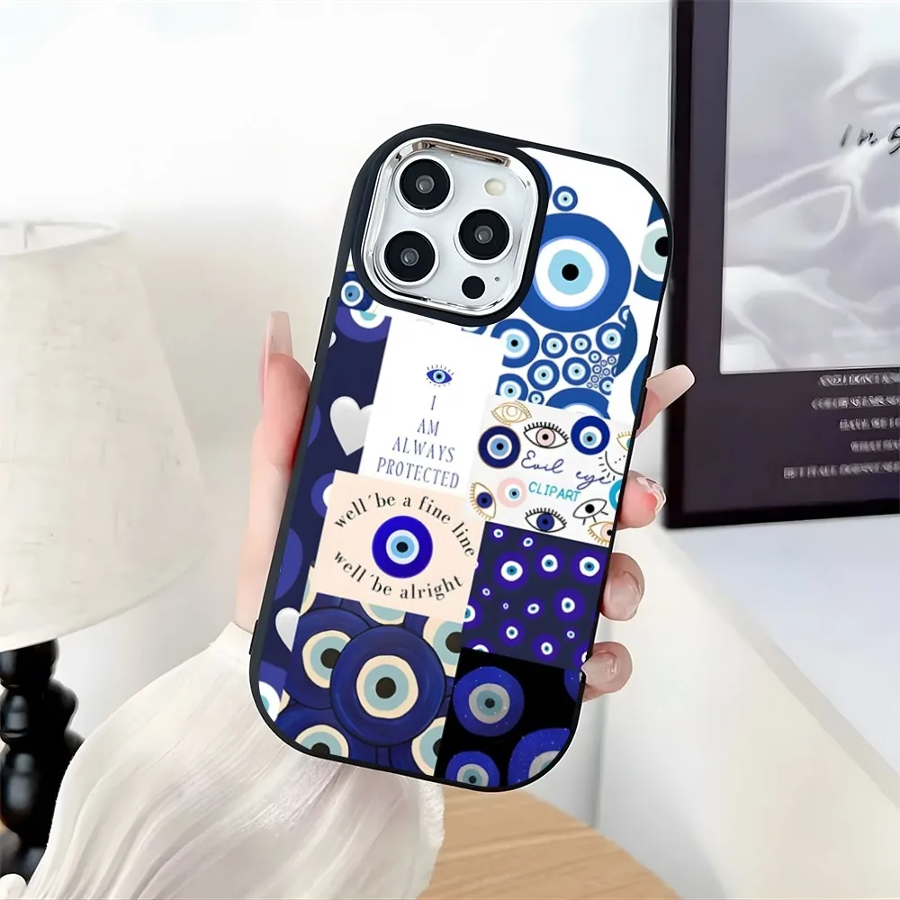 Lucky Eye Blue Evil Eye Print Phone Case Plating Camera Oval Soft Silicone For IPhone 16 15 11 12 13 14 Pro Max Thicken Candy Co