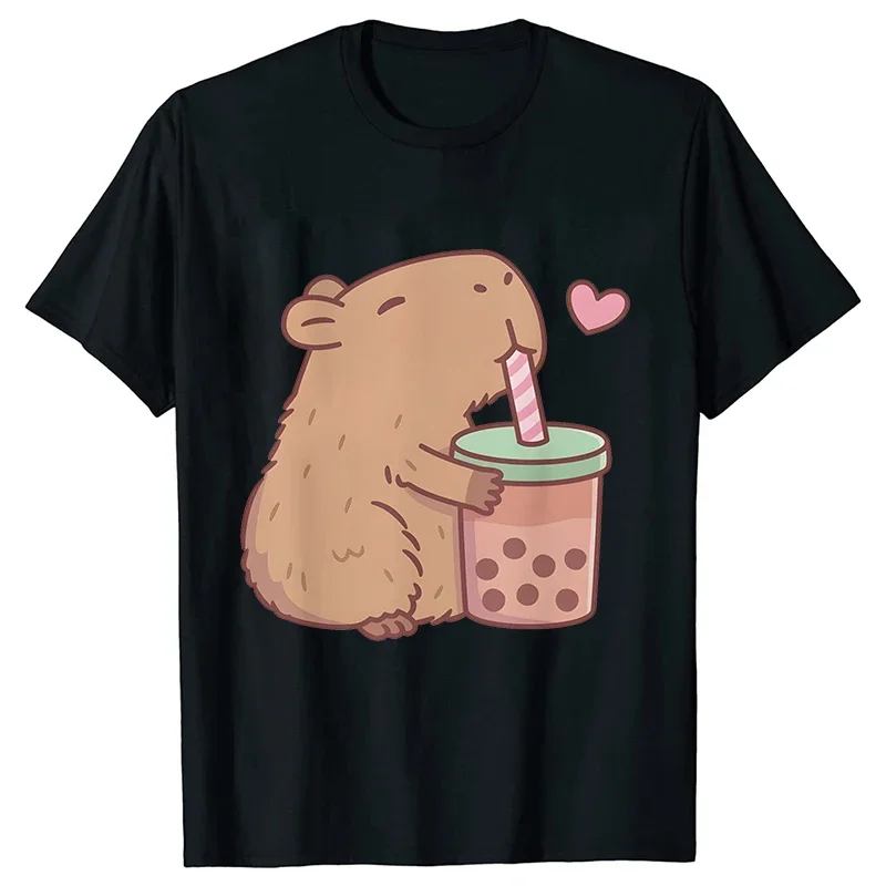 T-shirt à manches courtes Capybara Bubble Tea pour femmes, t-shirts décontractés, vêtements féminins, mode estivale, graphique Y2k, mignon